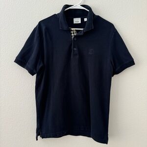 men’s burberry logo navy blue monogram cotton polo short sleeve shirt